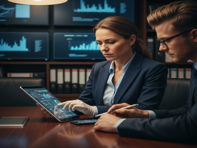 Casino compliance officer examining mobile device evidence for fraud investigation